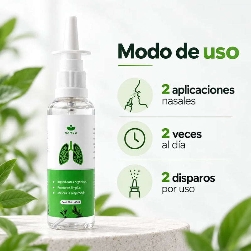 Modo de uso del Spray Nasal de Nambu: 2 aplicaciones nasales, 2 veces al día